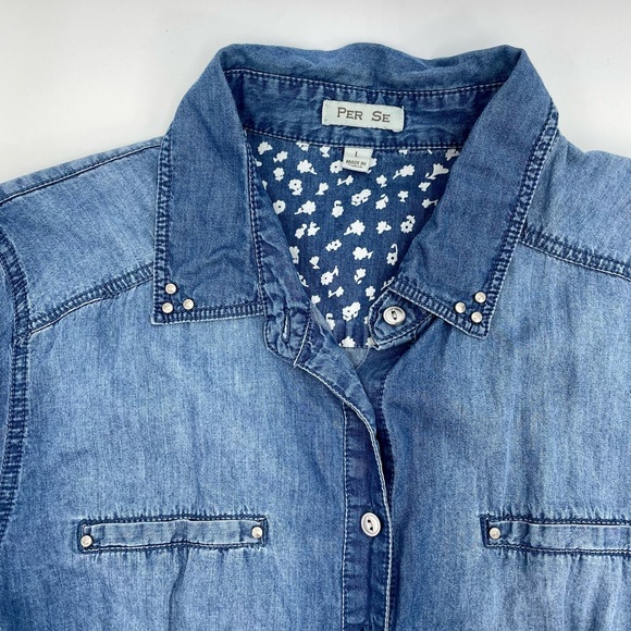 Per Se Tops - Per Se Denim Button Shirt | Blue